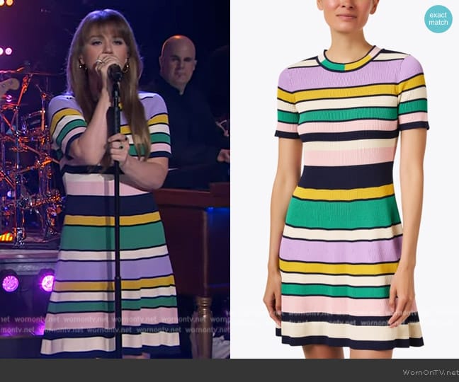 Shoshanna Nora Multi Stripe Knit Dress worn by Kelly Clarkson on The Kelly Clarkson Show