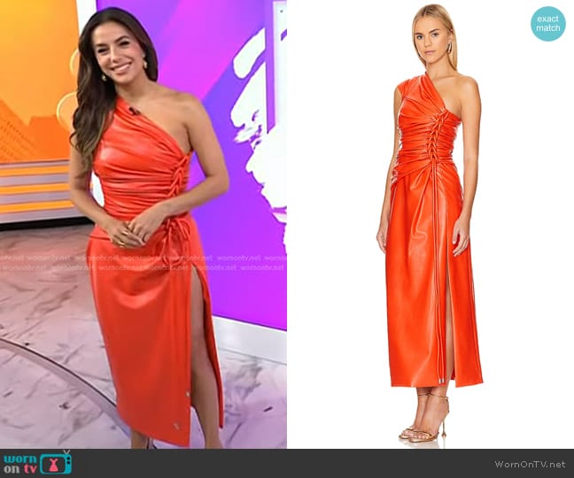 WornOnTV: Eva Longoria’s red one-shoulder leather dress on Today ...