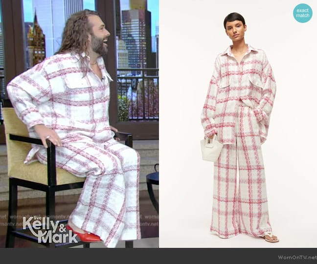 Staud Bassetti Shirt Jacket in Tea Towel worn by Jonathan van Ness on Live with Kelly and Mark