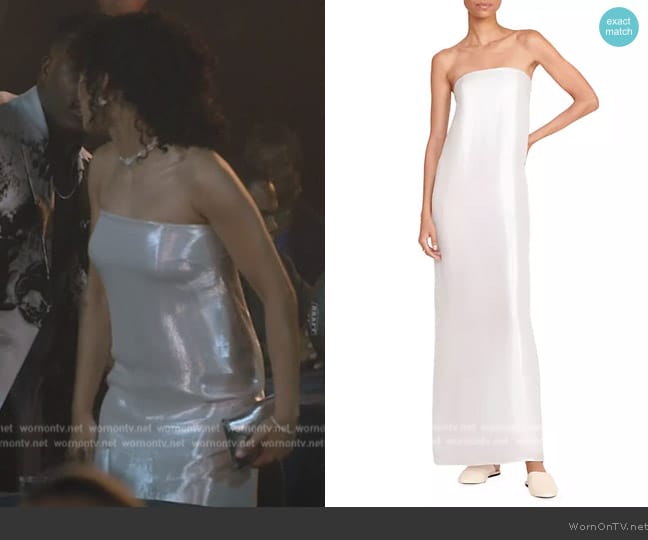 Staud Casey Strapless Metallic Gown worn by Olivia Baker (Samantha Logan) on All American