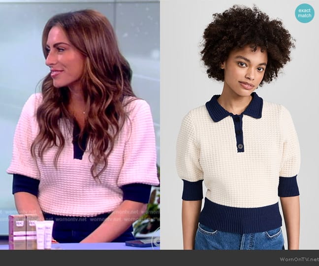 Staud Altea Two-Tone Waffle-Knit Short-Sleeve Polo Sweater worn by Alyssa Farah Griffin on The View