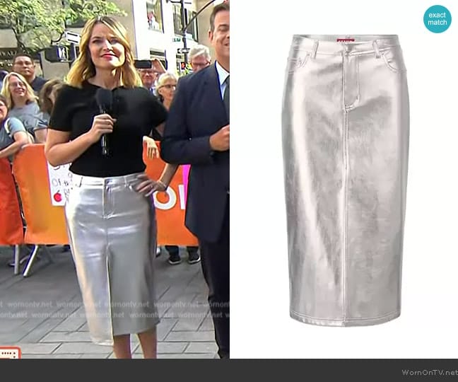 Staud Oaklyn Metallic Faux Leather Skirt worn by Savannah Guthrie on Today