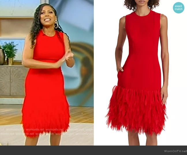 Stella McCartney Faux Feather-Trimmed Sleeveless Midi-Dress worn by Tamron Hall on Tamron Hall Show