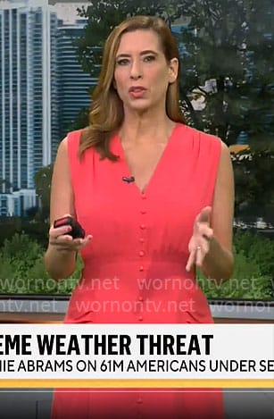 Stephanie Abrams' coral v-neck button front dress on CBS Mornings