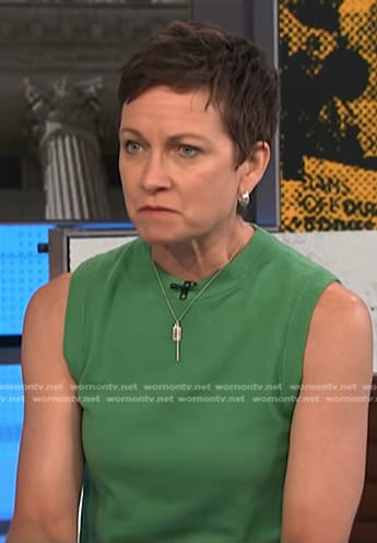 Stephanie’s green sleeveless knit top on NBC News Daily