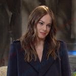 Stephanie’s navy peacoat on Days of our Lives