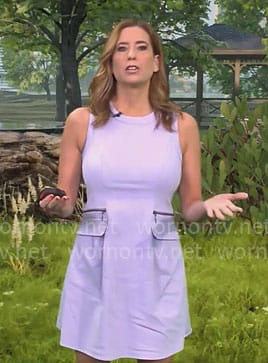 Stephanie Abrams' lavender purple zip pocket dress on CBS Mornings