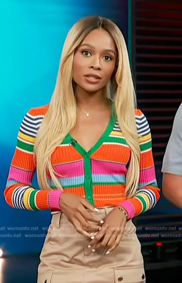 Zuri’s striped cardigan and skirt on Access Hollywood