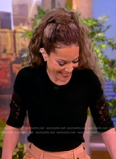 Sunny's black lace short sleeve sweater on The View