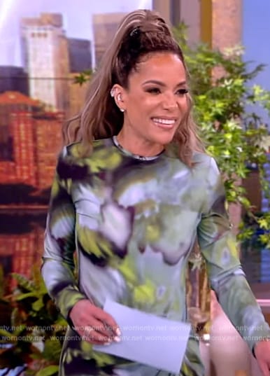 Sunny's green floral ruched mesh dress on The View