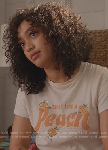 Olivia's Peach print tee on All American