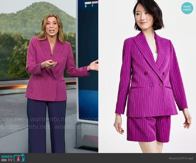 Tahari ASL Double-Breasted Pinstripe Blazer worn by Stephanie Abrams on CBS Mornings