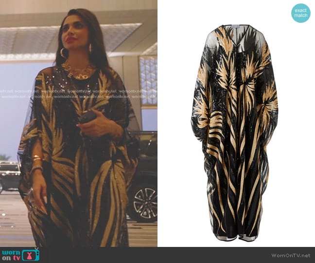 Taira Empress Kaftan in Black worn by Sara Al Madani (Sara Al Madani) on The Real Housewives of Dubai