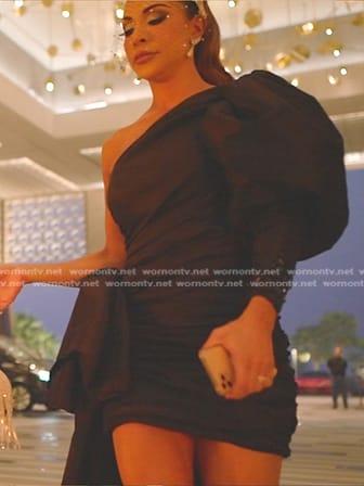 Taleen's black one puff sleeve dress on The Real Housewives of Dubai