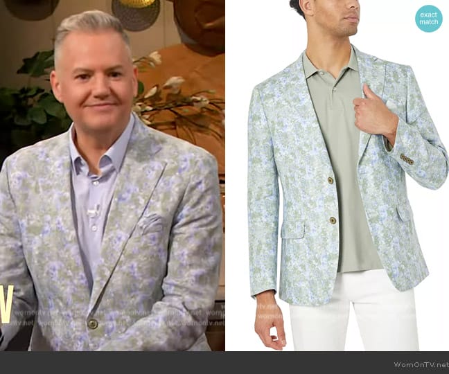 Tallia Slim Fit Patterned Linen Sportcoats worn by Ross Mathews on The Drew Barrymore Show