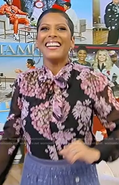 Tamron's floral print top and pants on Tamron Hall Show