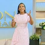 Tamron’s pink asymmetric tweed dress on Tamron Hall Show