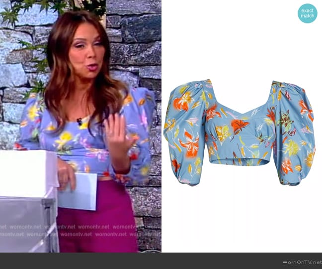 Tanya Taylor Aileen Cropped Floral Puff-Sleeve Top worn by Gretta Monahan on The View