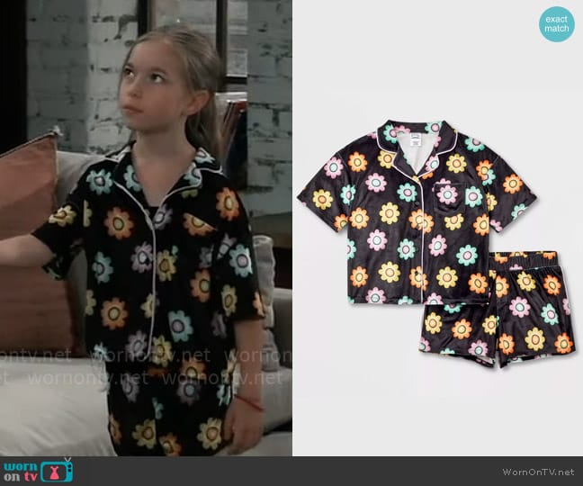 Art Class at Target Short Sleeve Button Up Pajama Set in Neon Rainbow / Black worn by Violet Finn (Jophielle Love) on General Hospital