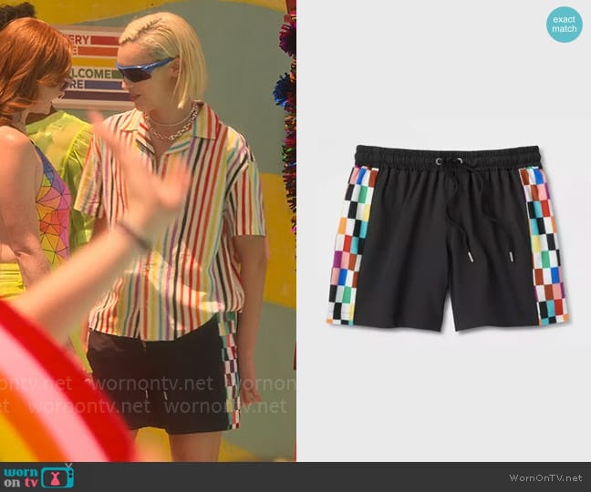 Target Pride Rainbow Swimming Trunks worn by  Jennifer Fox (Ava Capri) on Pretty Little Liars Original Sin