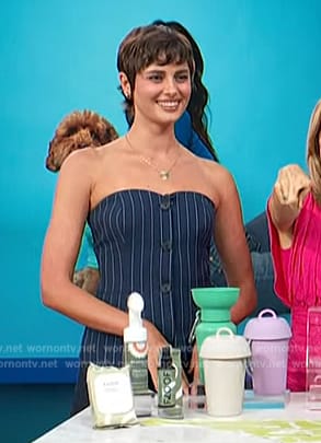 Taylor Hill’s blue pinstripe strapless dress on Access Hollywood