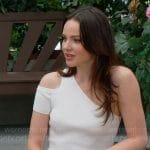 Tessa’s white one-shoulder top with cutout on The Young and the Restless