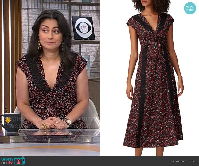 Thakoon Collective Paisley Tie Front Dress worn by Dr. Celine Gounder on CBS Mornings