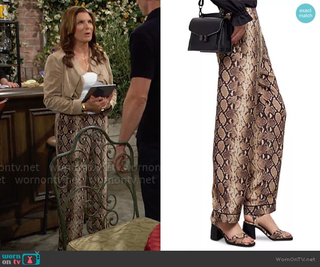 The Kooples Silk Snake Print Pants worn by Sheila Carter (Kimberlin Brown) on The Bold and the Beautiful