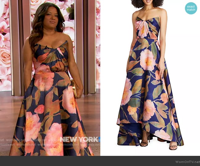 Theia Emilia Strapless Mikado Gown worn by Sharina on The Drew Barrymore Show