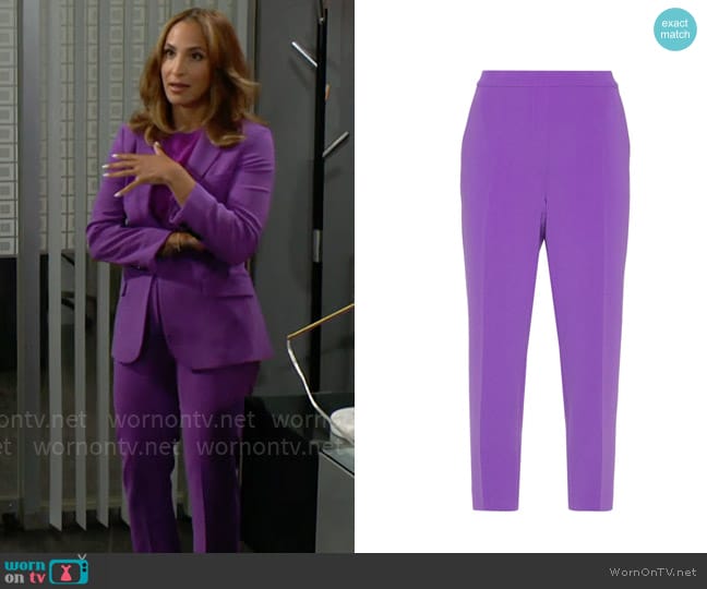 Theory Slim-fit cropped crepe trousers worn by Lily Winters (Christel Khalil) on The Young and the Restless