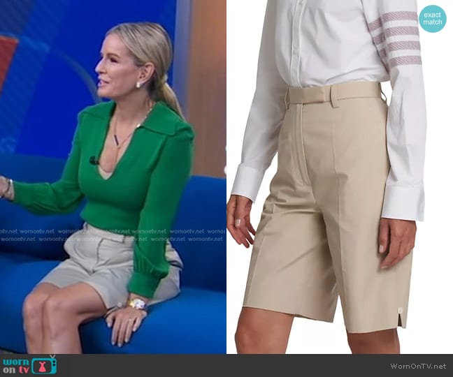 Thom Browne High-Rise Straight Shorts in Beige worn by Dr. Jennifer Ashton on Good Morning America