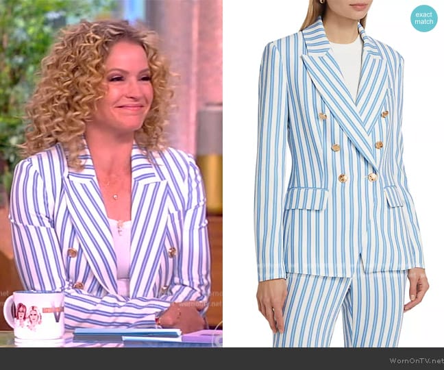 Toccin Kylie Striped Double-Breasted Cutaway Blazer worn by Sara Haines on The View