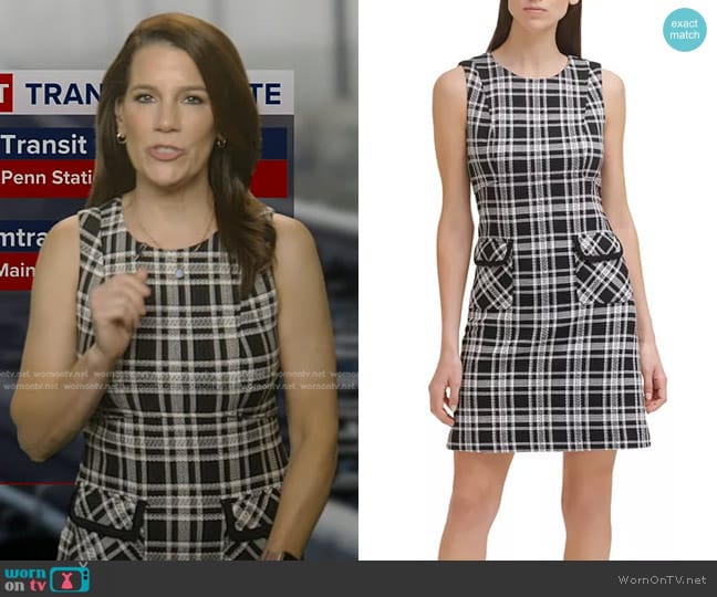 Tommy Hilfiger Textured Knit Plaid A-Line Dress worn by Heather O’Rourke on Good Morning America