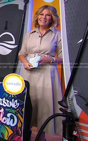 Tory’s grey belted midi dress on Good Morning America