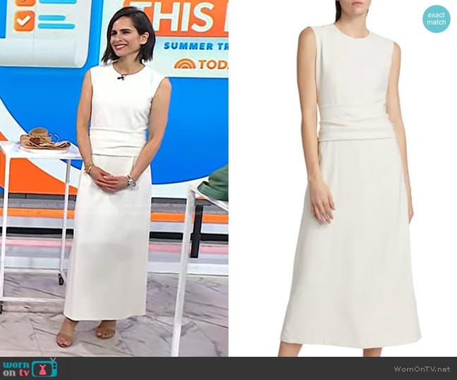 Toteme Wool Blend Crepe Band Dress in Bone worn by Bahar Takhtehchian on Today