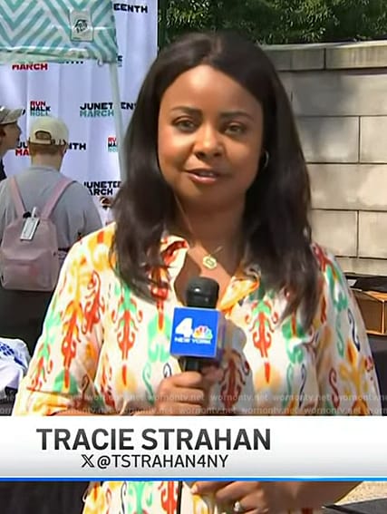 Tracie Strahan’s printed shirtdress on NBC News Daily