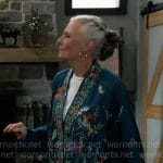 Tracy’s teal floral kimono jacket on General Hospital