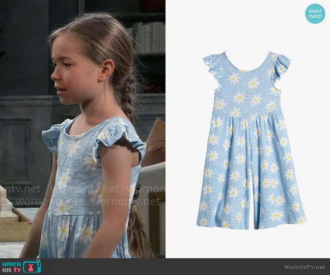 Tucker + Tate Flutter Sleeve Cotton Romper in Blue Falls Donna Daisy worn by Violet Finn (Jophielle Love) on General Hospital