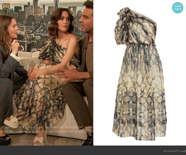 Ulla Johnson Artemis midi dress worn by Rose Byrne on The Drew Barrymore Show