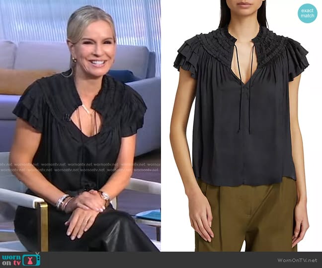 Ulla Johnson Liv Plisse Satin Top in Noir worn by Dr. Jennifer Ashton on Good Morning America