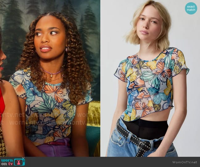 Urban Outfitters Addison Mesh Asymmetrical Tee worn by Faran Bryant (Zaria) on Pretty Little Liars Original Sin