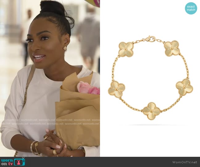 Van Cleef & Arpels 18K Yellow Gold 5 Motifs Guilloche Vintage Alhambra Bracelet worn by Lesa Milan (Lesa Milan) on The Real Housewives of Dubai