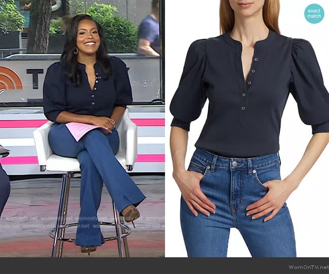 Veronica Beard Coralee Puff-Sleeve Top worn by Sheinelle Jones on Today