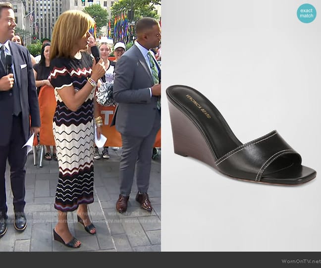 Veronica Beard Ellen Leather Wedge Slide Sandals worn by Hoda Kotb on Today