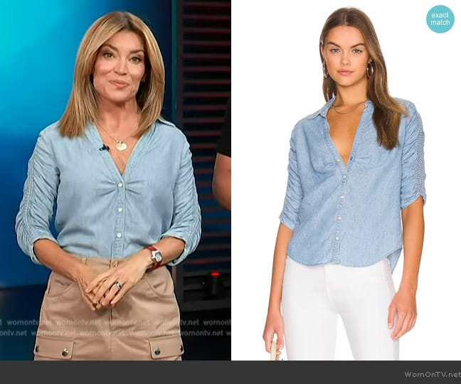 Veronica Beard Porta Shirt worn by Kit Hoover on Access Hollywood