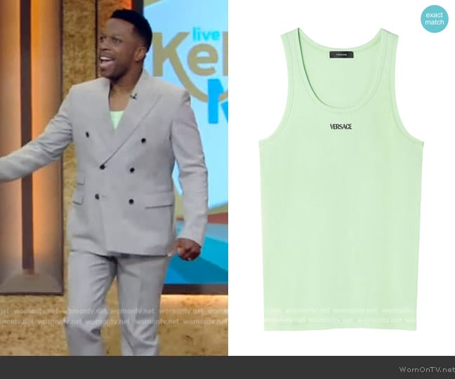  Logo-embroidered ribbed tank top Versace worn by Leslie Odom Jr on Live with Kelly and Mark