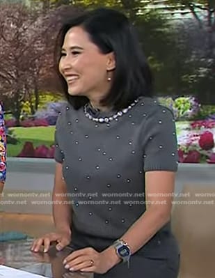 Vicky's grey pearl embellished sweater on Today