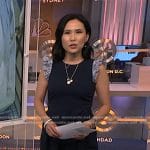 Vicky’s navy ruffle shoulder jumpsuit on NBC News Daily