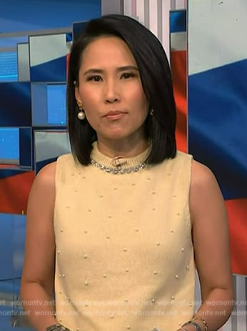 Vicky's yellow pearl embellished top on NBC News Daily