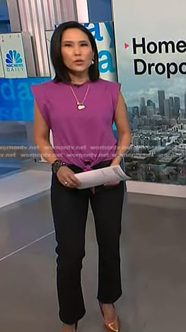 Vicky's purple tie front top and pumps on NBC News Daily